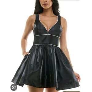 B. Darlin Juniors Shimmer Fit And Flare Black Dress Rhinestone Trim 9/10
